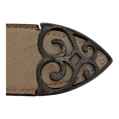 Streets Ahead Handmade Cream Suede Leather Boho Cutout Filigree Buckle Belt, S Streets Ahead Handmade Cream Suede Leather Boho Cutout  main image 4