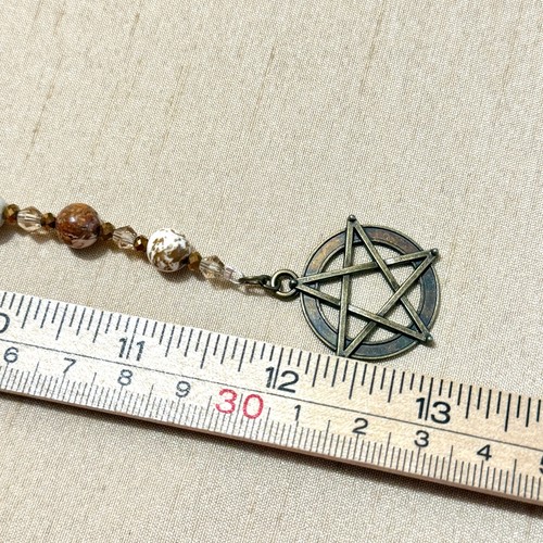 Pentagram Bronze Tone Pendulum, Handmade Magnesite Gemstone Beaded Occult - Picture 6 of 6