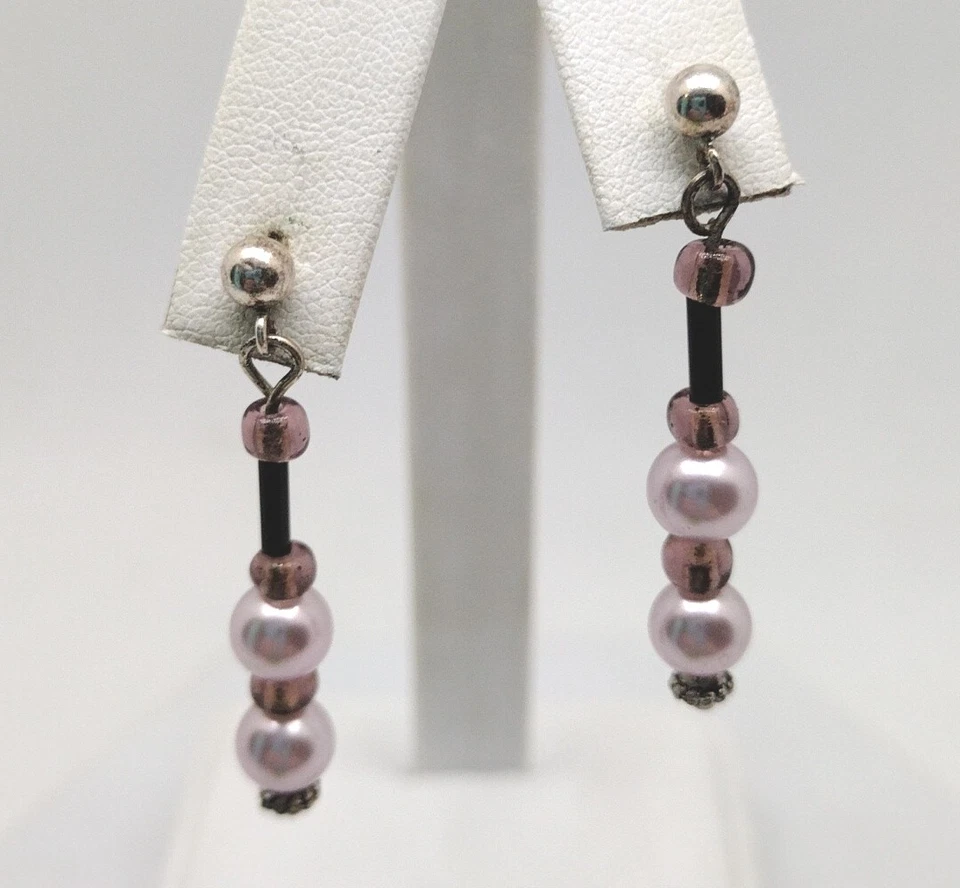 Pendientes colgantes rectos de plata de ley 925 Barbie rosa con cuentas joyas Foto 4 de 4