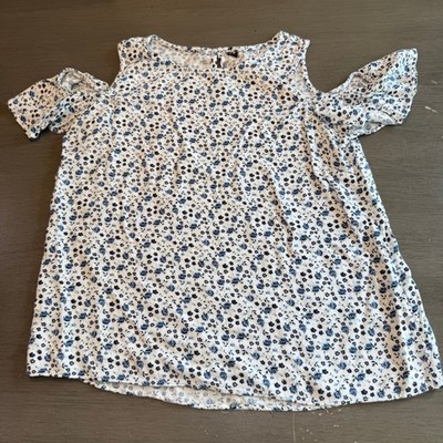 Multiblu White Floral Print Cold Shoulder Ruffle Sleeve Top No Size Tag