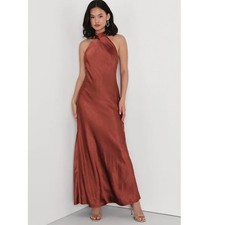 Lulus Love in Your Life Rust Brown Satin Halter Maxi Dress XL New with tags!