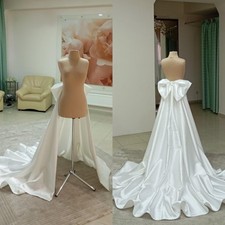 Wedding Detachable Train White Ivory With Bow Satin Bridal Gown Overskirt