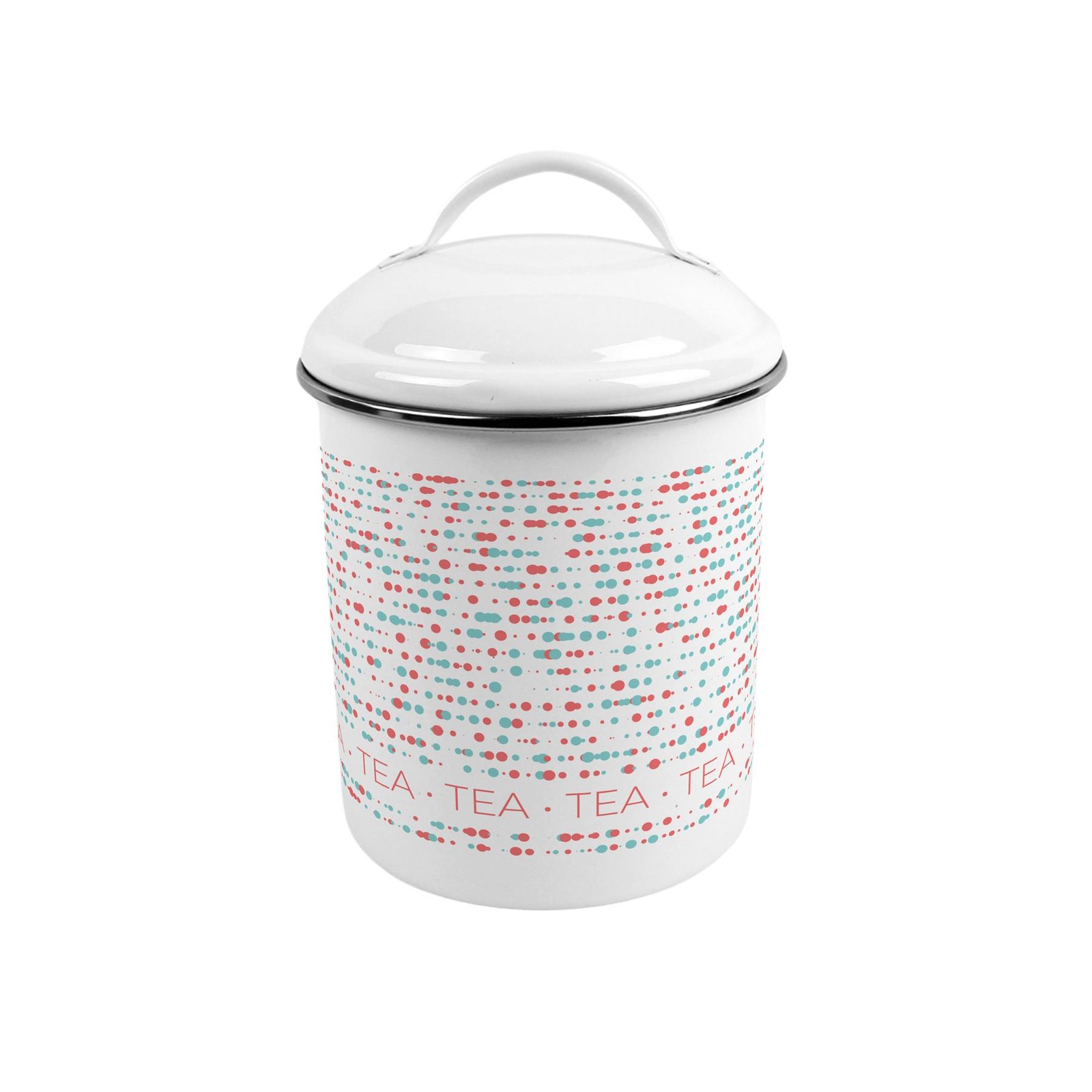 Retro Dots Tea Canister - Medium Metal Kitchen Storage Tin with Handle