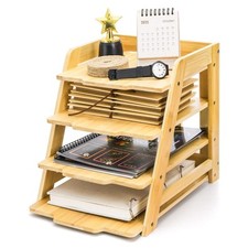 Wood Paper Organizer for Desk 4 Tier Bamboo Letter Tray File Folder Mail Sorter