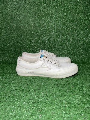 Sperry Soletide Womens Size 7.5 White Perforated Leather Shoes Boat Sneakers