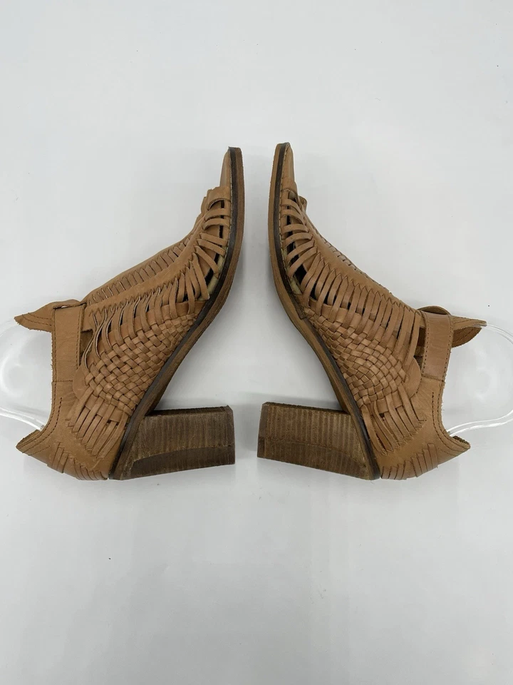 Naughty Monkey Women’s Leather Woven Heeled Sandals Size 9.5 Tan Open Toe Boho - Image 3 of 4