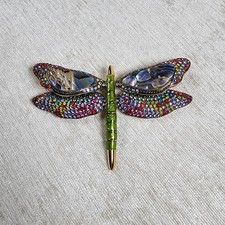 Joan Rivers Big Statement Dragonfly Multicolor Abalone Rhinestone Brooch Pin