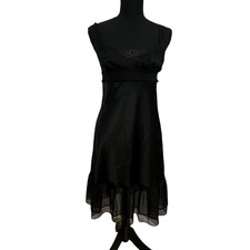 Victoria  s Secret Angels Slip Dress Black Satin Ruffle Mesh Size Extra Small