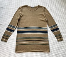 David Nieper Pullover 100% Merinowolle Pulli Gr. 10 camelblau grün gestreift sehr guter Zustand