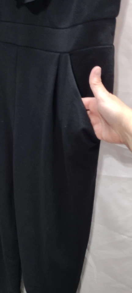 Tahari Arthur S. Levine Womens 12 Jumpsuit Black Sleeveless Ruffles Wide Leg - Image 3 of 4