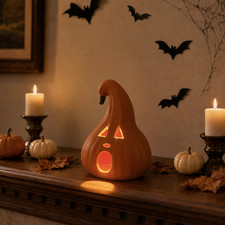USED Halloween Decoration   Light-Up Jack-O  -Lantern Ghost Face with Curved Stem