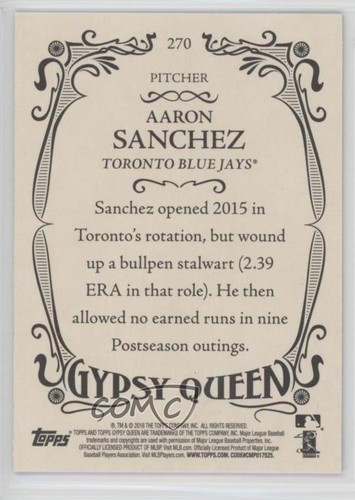 2016 Topps Gypsy Queen Aaron Sanchez #270 0j5 - Picture 2 of 3