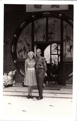 RPPC Postcard Couple Visiting Thailand at Ornate Asian Entrance 1950s