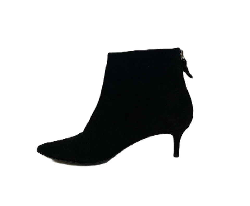 Saks Fifth Black Suede Bootie Pointed Toe Kitten Heel Elegant Minimalist - Image 3 of 4