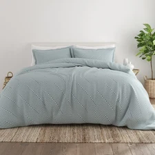 Noble Linens Light Blue Modern Diagonal 3-Piece 3-Piece Duvet Cover Set