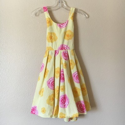 David Charles Dress 6 Blue Moon Yellow Pink Rose Sundress Pleated Skirt Floral