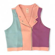 NWOT Balera Colorblock Pink Pastel Moto Costume Dance Vest, Size Large Adult.
