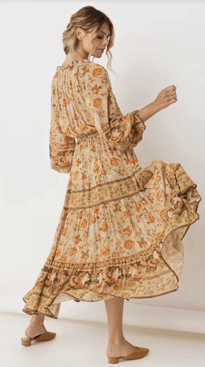 Spell & The Gypsy Seashell Gown x Free People Size XS Floral Long Sleeve EUC