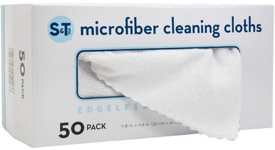 S&T INC. 50 Pack Microfiber Cleaning Cloth with Box, Bulk Towels for Home, Re...