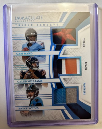 Cam Ward / Bryce Young / Caleb Williams #5 2025 Panini Immaculate Triple Jersey card