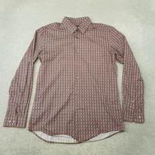 Hugo Boss Mens Shirt 42 16.5 Grey Red Slim Fit AOP Spellout Long Sleeve Italy