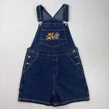 Vintage Y2K Winnie The Pooh Overalls Shorts Womens L Disney Denim