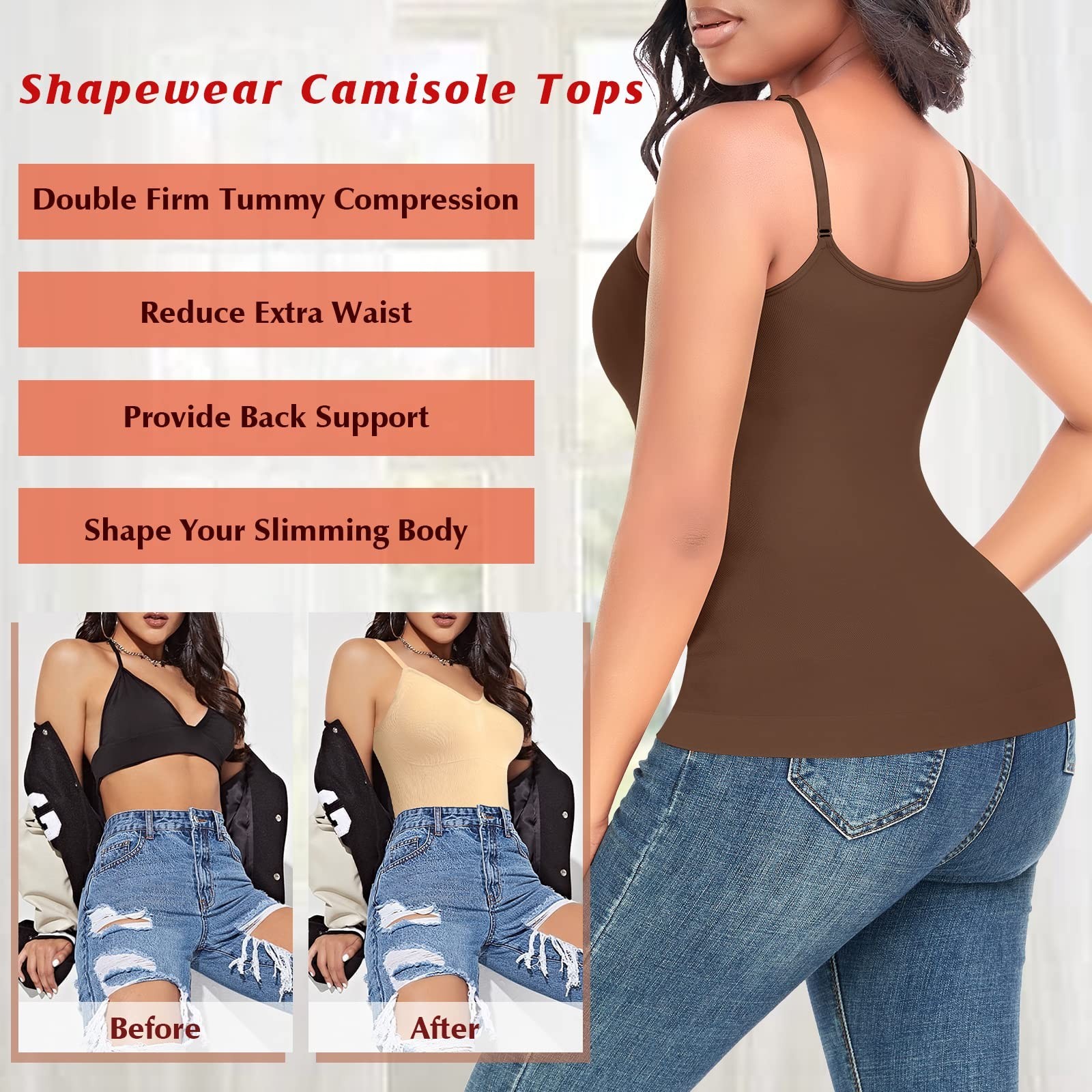 Brown Shapewear Camisole Top Tummy Control Slimming Vest Cami Fitted medium image 5
