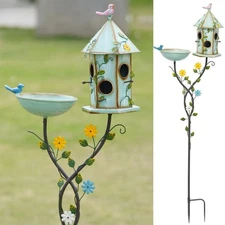 56" H Bird Baths and Bird Houses with Pole,Metal Bird Bath Bowl,birdhouses fo...