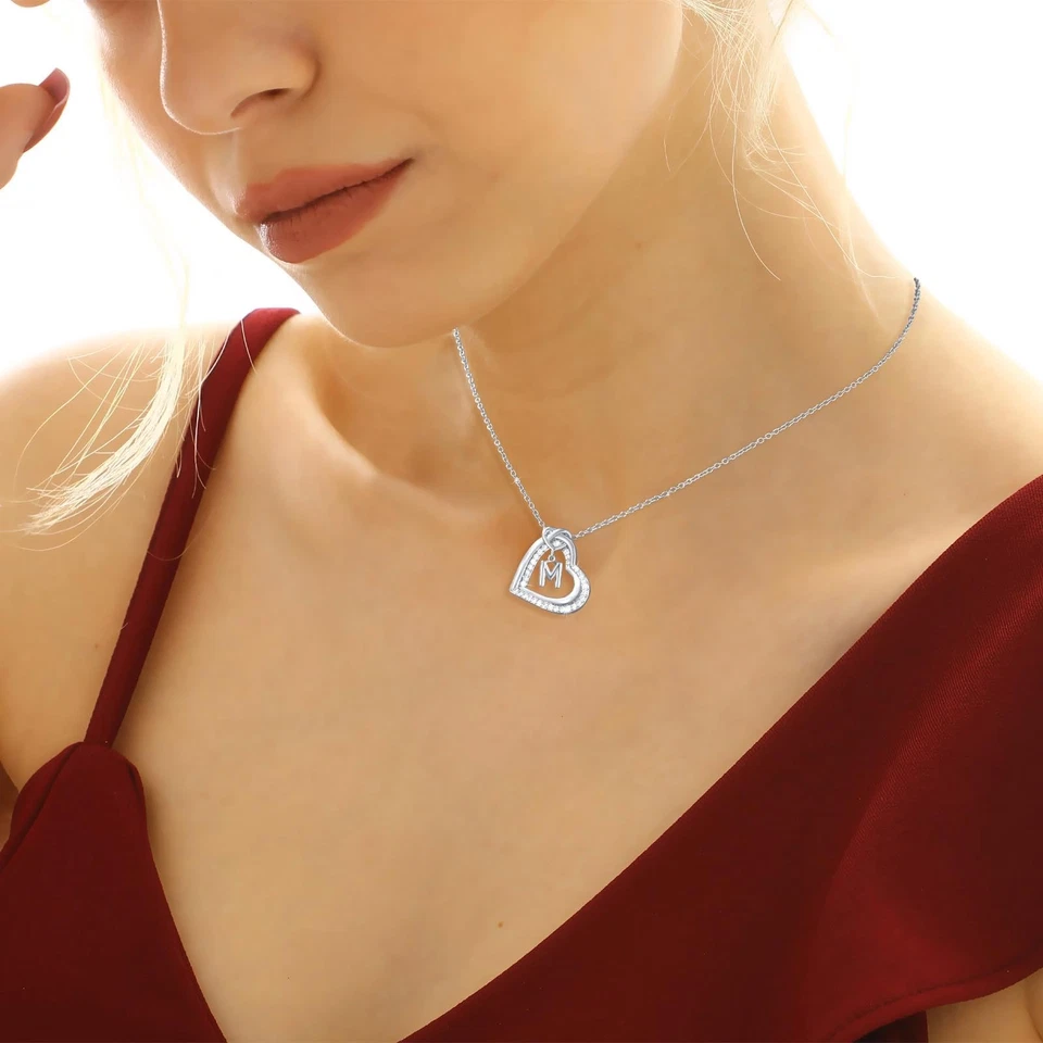 Esmoly Collana Donna con Lettera A Z Argento/14K Cubic Zirconia Cuore Ciondolo - Immagine 3 di 4