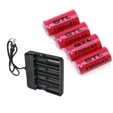4Pcs 16340 CR123A 3.7v 2300Mah Rechargeable Lithium Li-Ion Battery w/ Charger ne