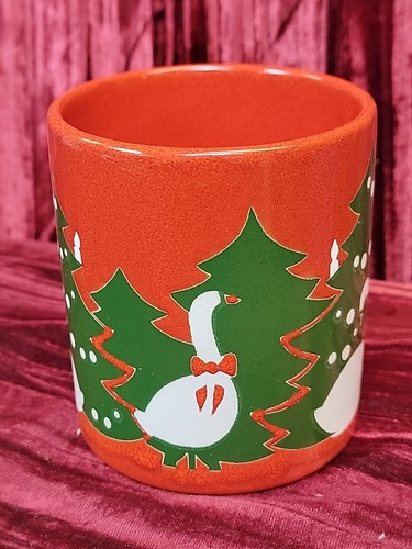 NOS Christmas Tree & White Geese Bows Coffee Mug Cup West Germany Waechtersbach - 第 3/10 張圖片