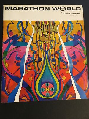 1971 Marathon World Magazine #1 Oil Natural Gas Psychedelic Art!!