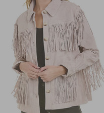 Suede Shirt Jacket Size Small Stone Fringe Blank Nyc Rrp $228