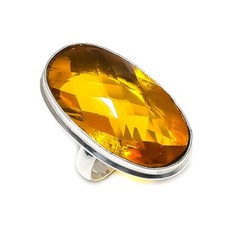 Natural Citrine Gemstone Handmade 925 Sterling Silver Jewelry Ring Size 8 u298