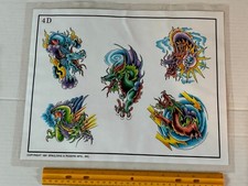 Vintage 1991 Spaulding Rogers Tattoo Flash Sheet D Series 4D Dragons