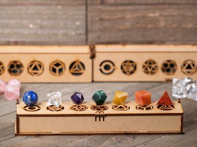 Platonic Solid Set Merkaba Sphere, Box, Chakra Rose Clear Quartz Crystals E1760