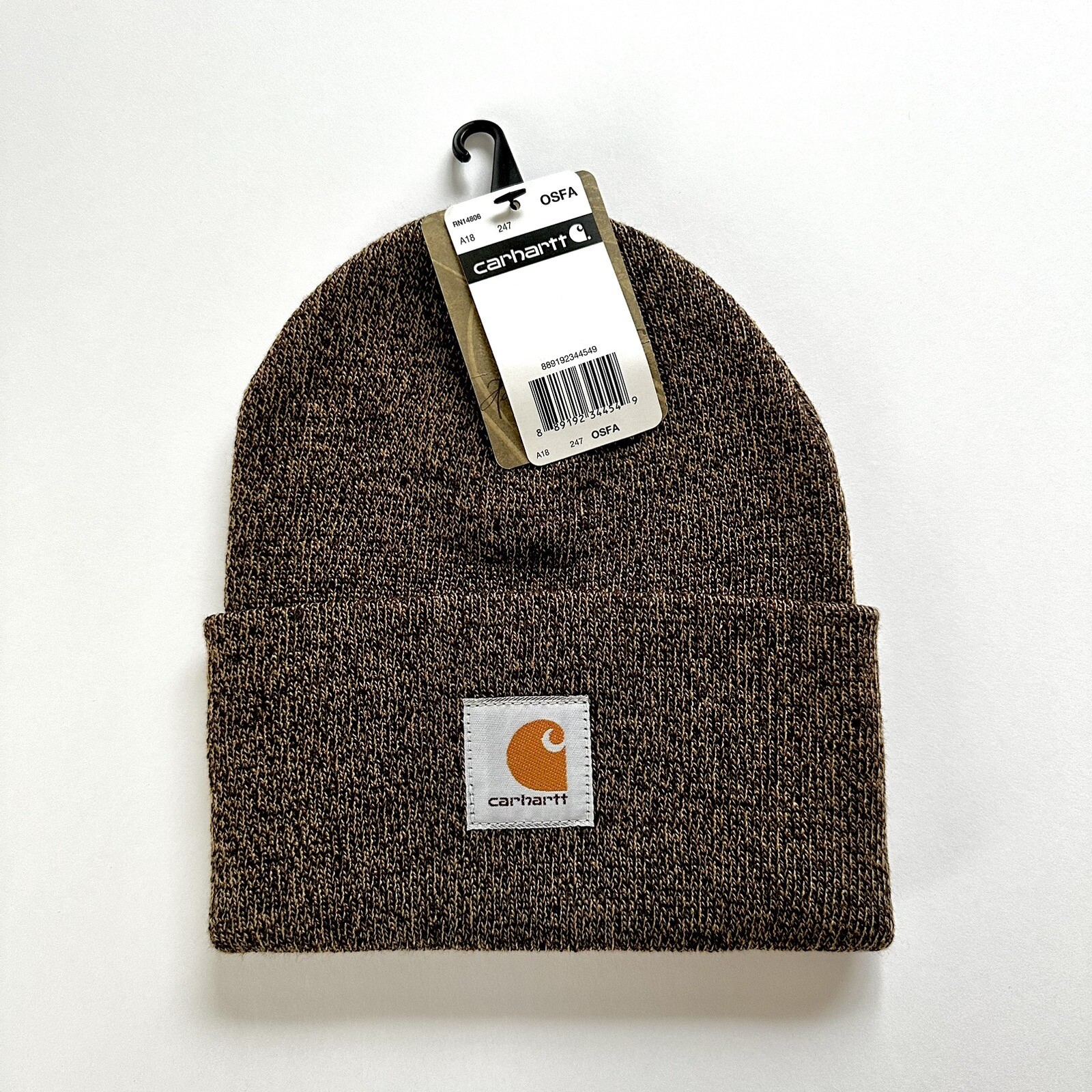 NEW Carhartt Knit Beanie Cap Hat Brown Sandstone Stretch Acrylic Logo One size