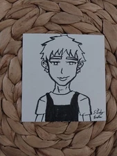 3x3 Inch Acrylic Ink Painting On Watercolor Paper Anime Manga Boy Minimalist M1