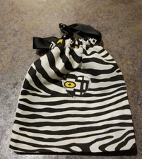 Med. Ribbon Drawstring Pouch Bag Handmade Cotton Zebra Print 9 1/2"x 8"