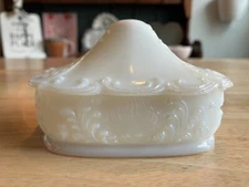 Antique Vintage Upland Flint Glass Co. Milk Glass Cosmetics Vanity Glass Jar