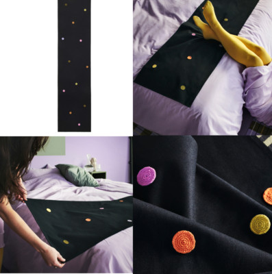 IKEA MAVINN Bed runner, dotted black, 45x180 cm, 18x71'', MÄVINN 100% Cotton NEW