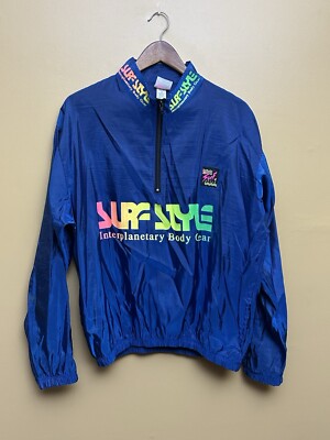 Vintage 90s Surf Style Pullover Windbreaker Iridescent Logo 1/4 Zip Unisex 1 Sz