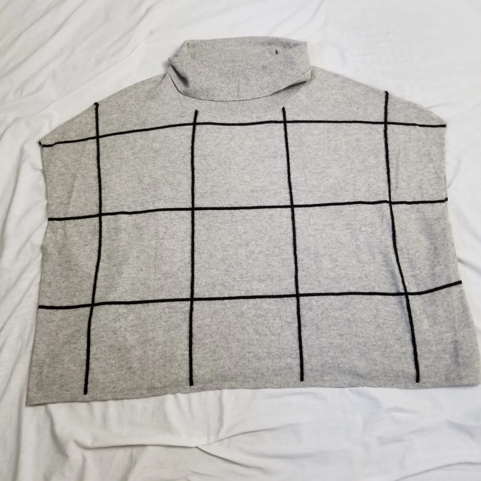 Charcter Club Cashmere Sweater Poncho Wrap Pullover Gray Turtleneck NEW Large XL