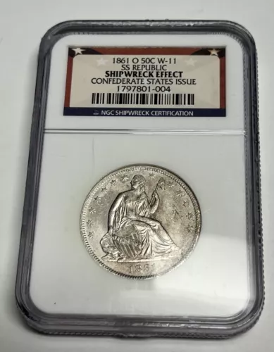 1861-O CSA Seated Liberty Confederate Half Dollar SS Republic W-11 NGC UNC 50C