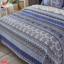 Quilt Bedding Blue Bohemian King Size 3 Pieces Coverlet All Seasons 103 x 90