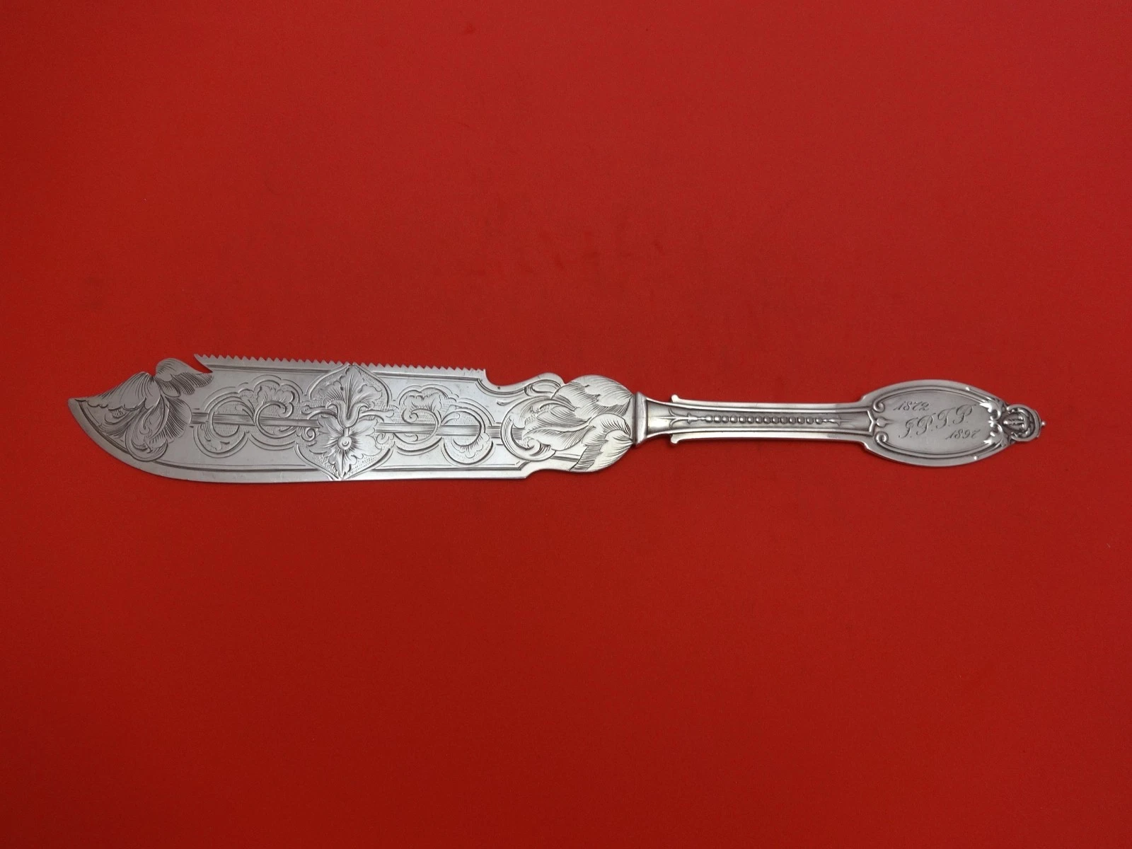 Kenilworth by Albert Coles Sterling Cake Knife Serrated Brite-Cut 1872-1897