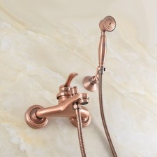 Wall Mounted Bathroom Faucet With Hand Shower Antique Copper Bath Tub Mixer Tap