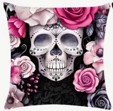 Gothic Skull Roses Rave Festival Halloween Throw Pillow Cover Home Decor