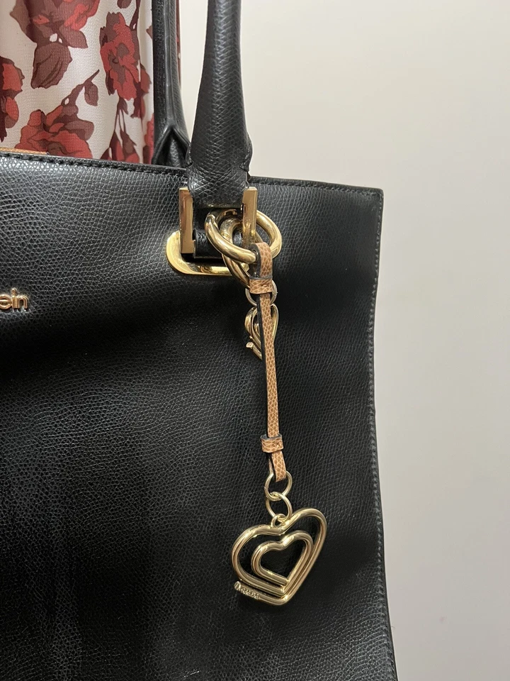 Calvin Klein Handbag Leather Satchel, Black/Gold Heart Charm - Image 3 of 4