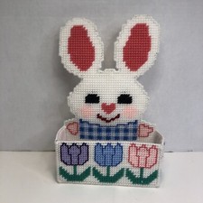 Easter Bunny Basket Container Plastic Canvas Finished 10.5" x 6.5"